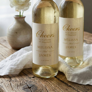 Étiquette Pour Bouteilles De Vin Cheers Elegant Script Wedding White Wine Label