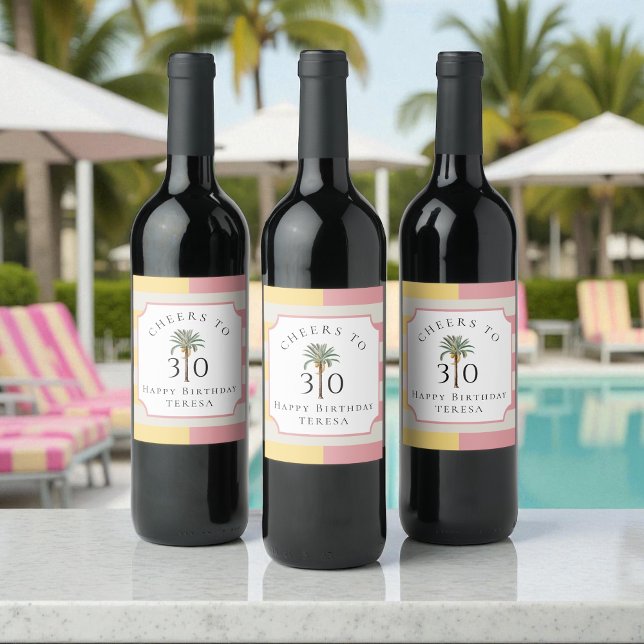 Étiquette Pour Bouteilles De Vin Cheers to 30 Palm Beach Tropical Birthday (Créateur téléchargé)