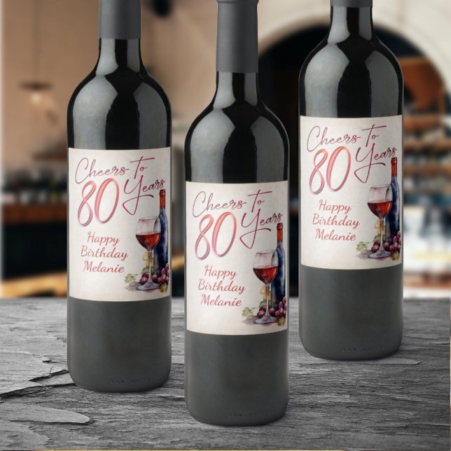 Étiquette Pour Bouteilles De Vin Cheers Wine 80e anniversaire (Créateur téléchargé)