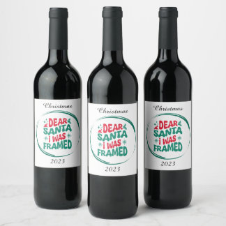 Étiquette Pour Bouteilles De Vin Cher Père Noël j'ai été encadré vert et rouge