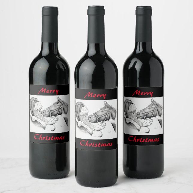 Étiquette Pour Bouteilles De Vin Cheval et Père Noël pour Noël (Bouteilles)