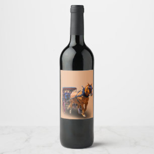 ÉTIQUETTE POUR BOUTEILLES DE VIN CHEVAL ET TRANSPORT