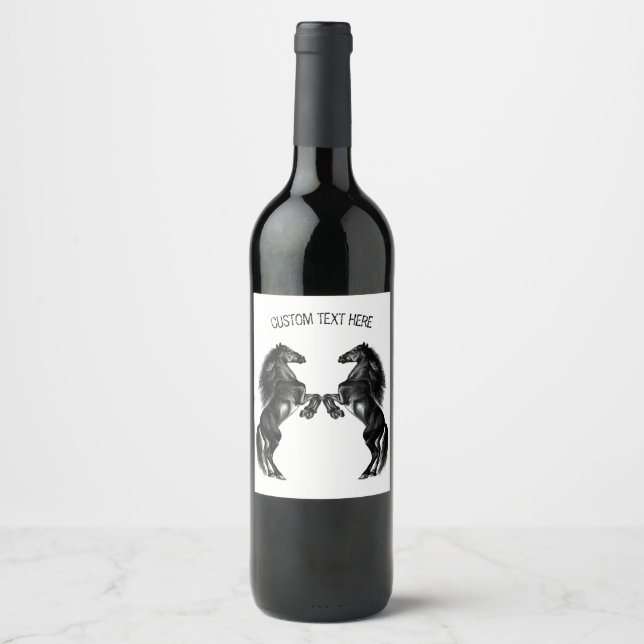 Étiquette Pour Bouteilles De Vin Chevaux sauvages noirs droits - Ajouter votre text (Devant)