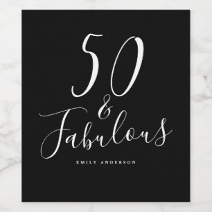 Étiquette Pour Bouteilles De Vin Chic 50 Fabuleux Noir Blanc Nom 50e Anniversaire