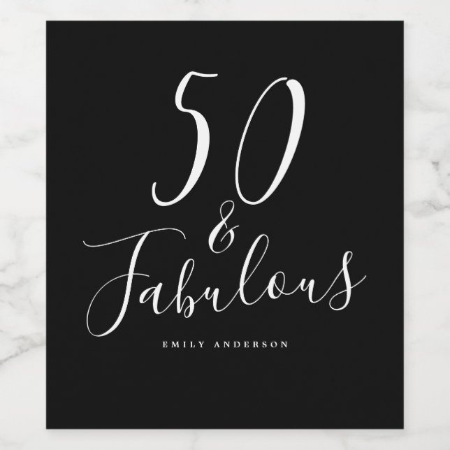 Étiquette Pour Bouteilles De Vin Chic 50 Fabuleux Noir Blanc Nom 50e Anniversaire (Étiquettes simples)