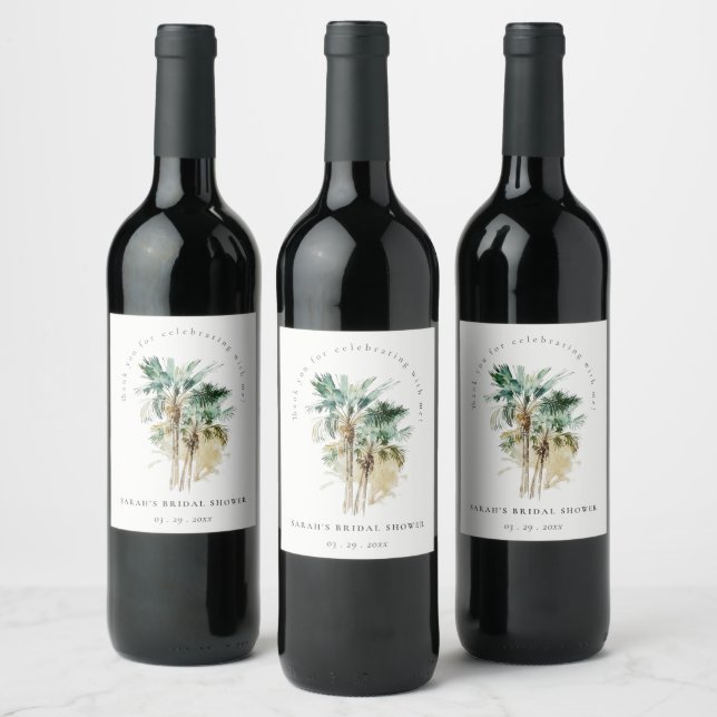 Étiquette Pour Bouteilles De Vin Chic Arbres Palmiers Aquarelle Tropicale Mariage (Bouteilles)