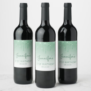 Étiquette Pour Bouteilles De Vin Chic Green Parties scintillant Drip 21e fête d'ann
