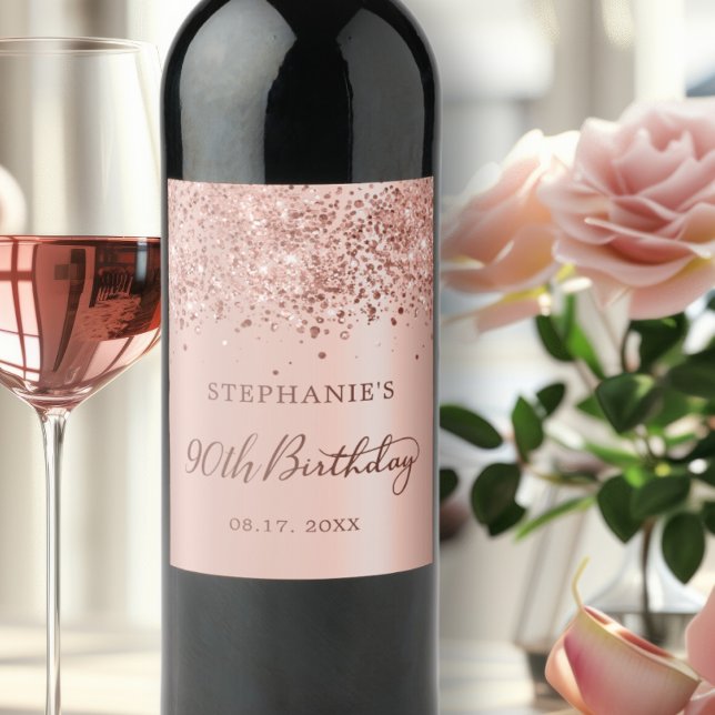 Étiquette Pour Bouteilles De Vin Chic Monogram Rose Gold Foil Parties scintillant 9 (Créateur téléchargé)