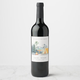 Étiquette Pour Bouteilles De Vin Chic Rustic Pine Woods Camping Mariage de montagne