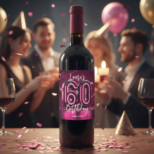 Étiquette Pour Bouteilles De Vin Chic Tendance Vibrant Rose Néo-Natal 60e Anniversa