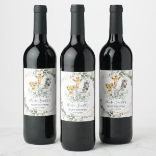 Étiquette Pour Bouteilles De Vin Chic verdure Jungle Animaux Baby shower Anniversai