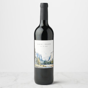 Étiquette Pour Bouteilles De Vin Chic Yosemite National Park CA Watercolor Mariage