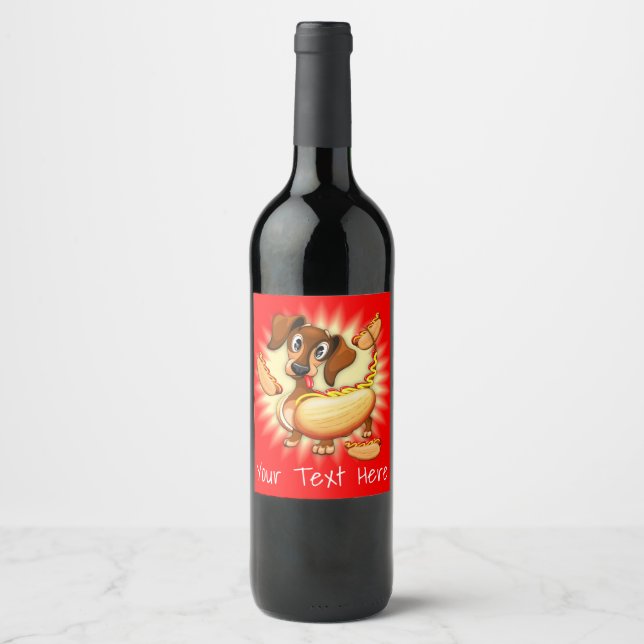 Étiquette Pour Bouteilles De Vin Chien chaud Dachshund (Devant)