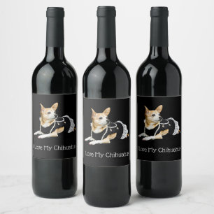 Étiquette Pour Bouteilles De Vin Chien mignon Tan Blanc Noir J'aime Mon Chihuahua