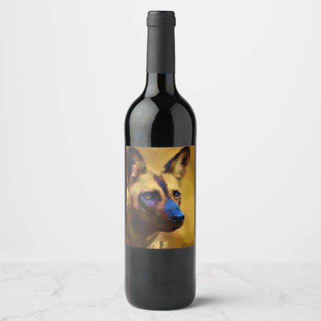 Étiquette Pour Bouteilles De Vin Chien sauvage africain (Devant)