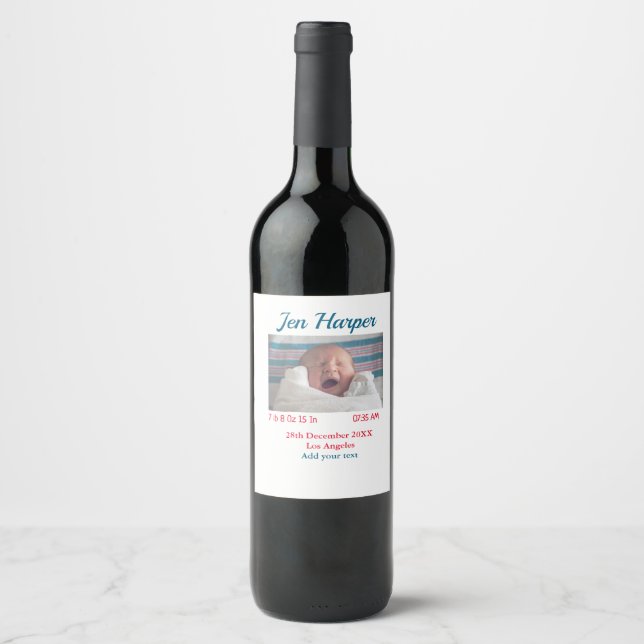 Étiquette Pour Bouteilles De Vin Chiffres de naissance bébé ajouter nom lieu date d (Devant)
