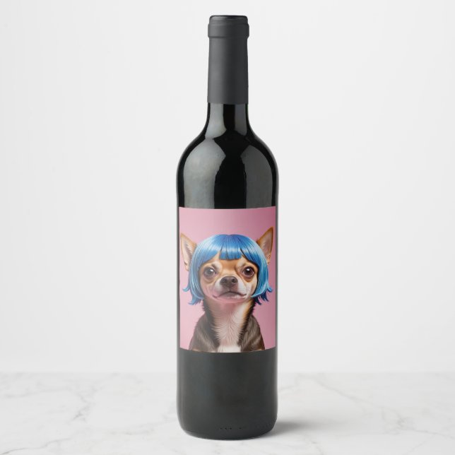 Étiquette Pour Bouteilles De Vin Chihuahua wig (Devant)