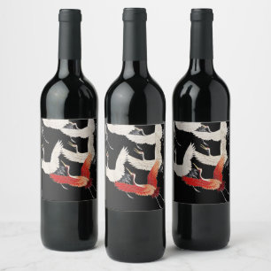 Étiquette Pour Bouteilles De Vin Chinoiserie Grue volante Zen Minimaliste Kimono Ar