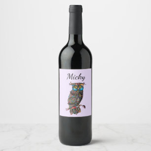 Étiquette Pour Bouteilles De Vin Chouette pourpre adorable Extraordinaire