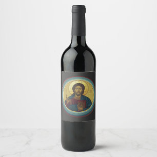 Étiquette Pour Bouteilles De Vin Christ Pantocrator byzantin Mosaïque Art Rond