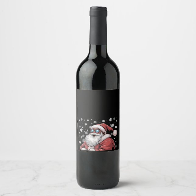 Étiquette Pour Bouteilles De Vin Christmas Black African American Santa Xmas  (Devant)