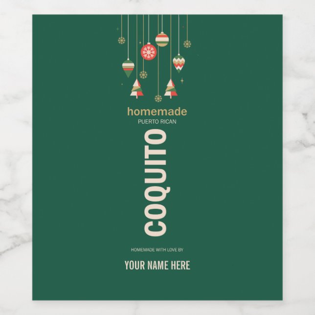 Étiquette Pour Bouteilles De Vin Christmas Coquito Festive Puerto RicanDrink  (Étiquettes simples)