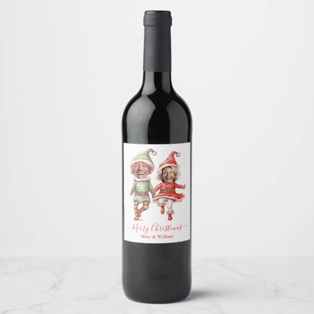 Étiquette Pour Bouteilles De Vin Christmas elves couple (Devant)