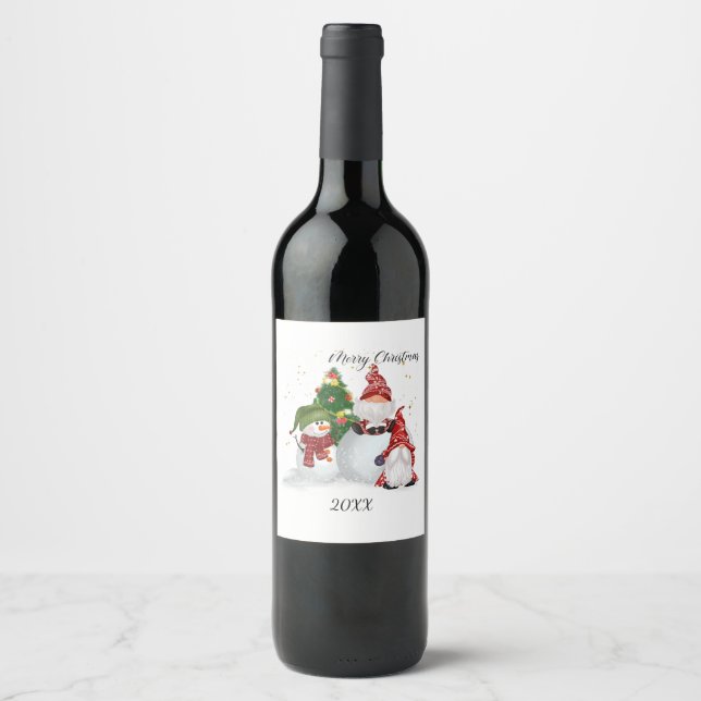 Étiquette Pour Bouteilles De Vin Christmas Gnomes (Devant)