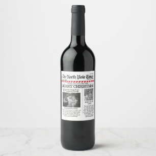Étiquette Pour Bouteilles De Vin Christmas mignon North Pôle Times Journal amusant