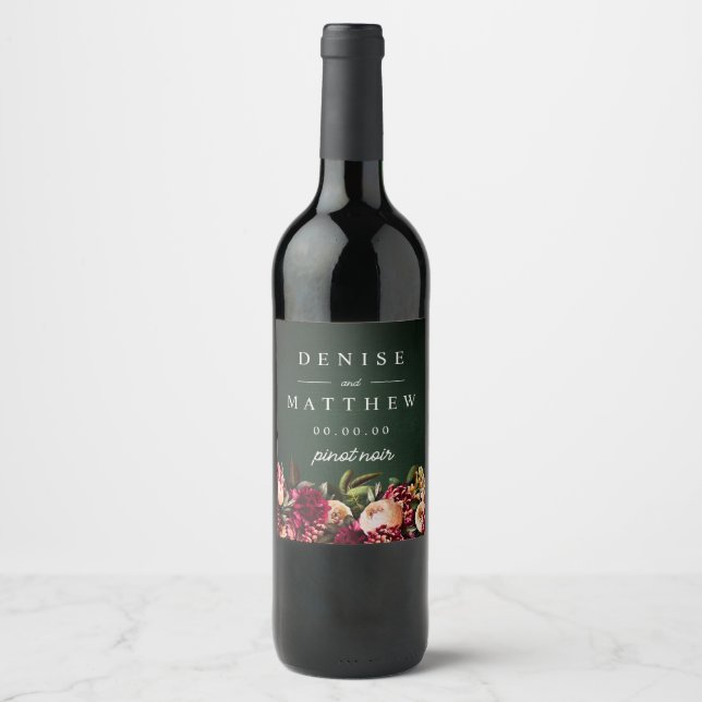 Étiquette Pour Bouteilles De Vin Chrysanthème romantique sur Emerald (Devant)