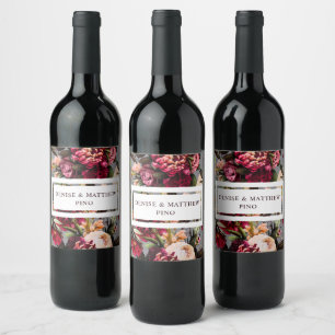 Étiquette Pour Bouteilles De Vin Chrysanthème romantique sur pierre ciselée