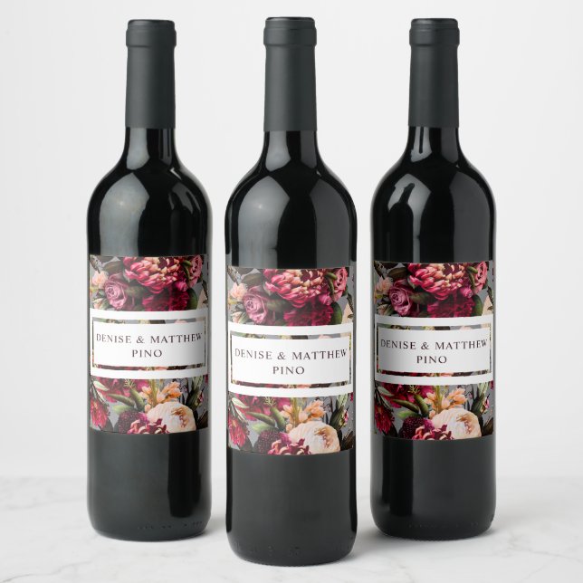 Étiquette Pour Bouteilles De Vin Chrysanthème romantique sur pierre ciselée (Bouteilles)