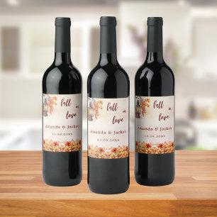 Étiquette Pour Bouteilles De Vin Chute amour fleurs orange feuille mariage