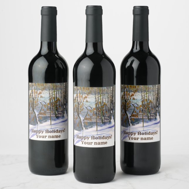 Étiquette Pour Bouteilles De Vin Chute de neige aquarelle peinture (Bouteilles)