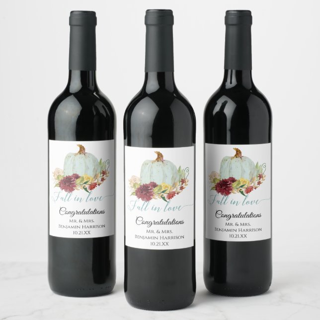 Étiquette Pour Bouteilles De Vin Chute rustique en amour Bleu Citrouille Bourgogne  (Bouteilles)