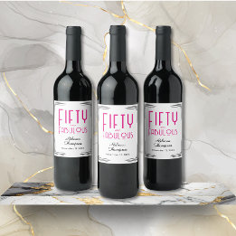 Étiquette Pour Bouteilles De Vin Cinquante ans et Fabuleux Rose Chaud Art Déco 50e 
