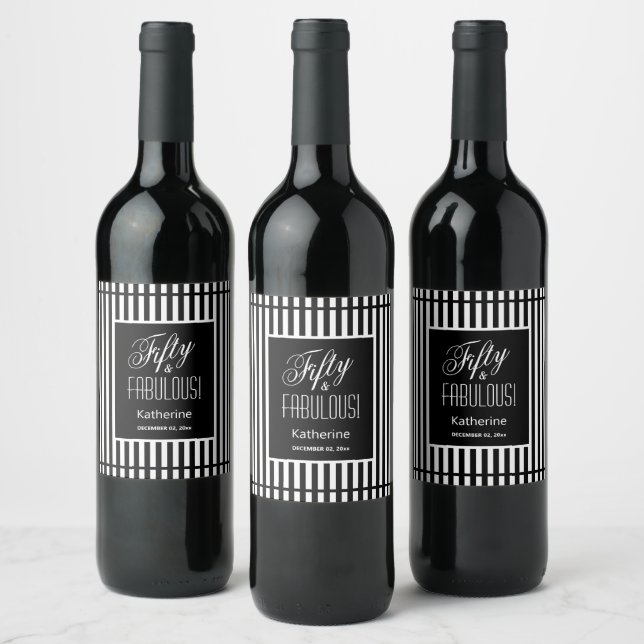 Étiquette Pour Bouteilles De Vin Cinquante et FABULEUX ! Anniversaire Noir & Blanc (Bouteilles)
