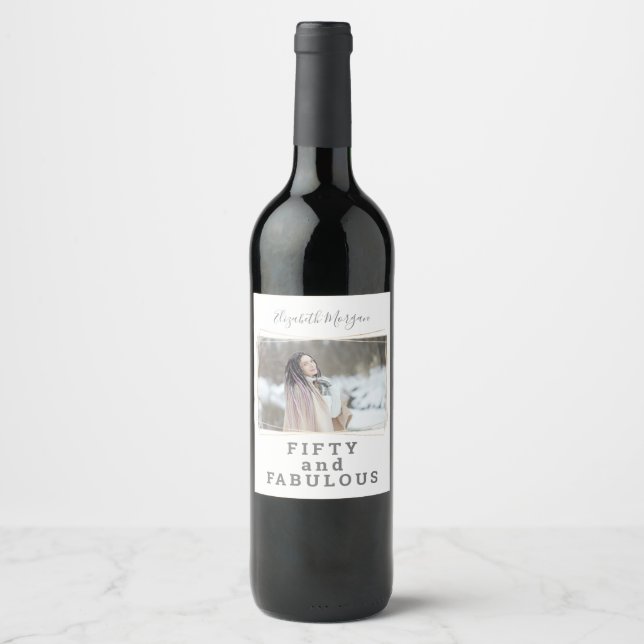 Étiquette Pour Bouteilles De Vin Cinquante et fabuleux Photo moderne Anniversaire (Devant)