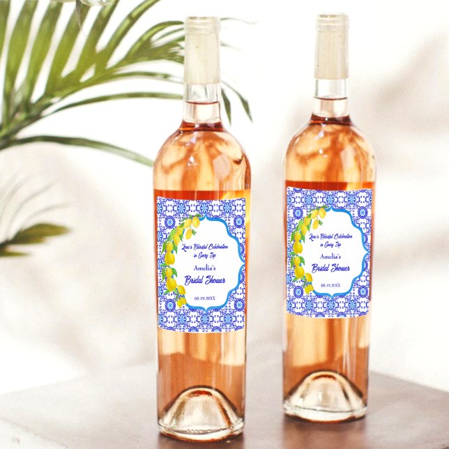 Étiquette Pour Bouteilles De Vin Citrons Aquarelle Amalfi Joie de Vivre Enterrement (Créateur téléchargé)