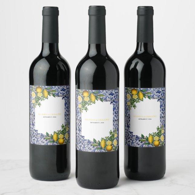 Étiquette Pour Bouteilles De Vin Citrons méditerranéens Portugais Mariage (Bouteilles)