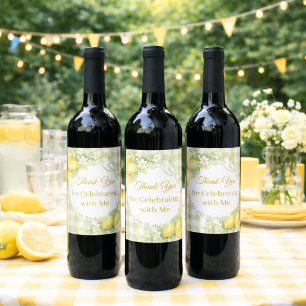 Étiquette Pour Bouteilles De Vin Citrons vert sauge gingham Merci Anniversaire