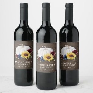 Étiquette Pour Bouteilles De Vin Citrouille blanc Tournesol Rose Mariage de automne