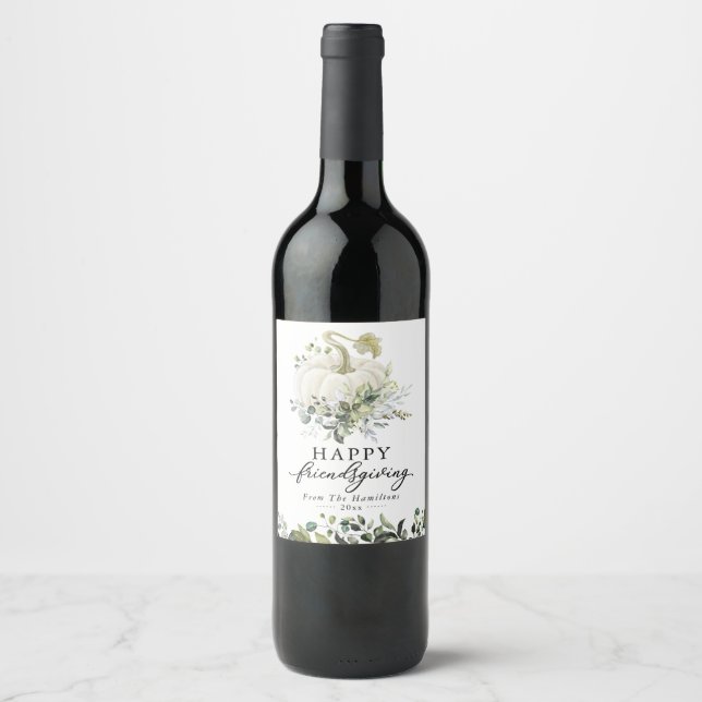 Étiquette Pour Bouteilles De Vin Citrouille blanc verdoyant Joyeux Amical (Devant)