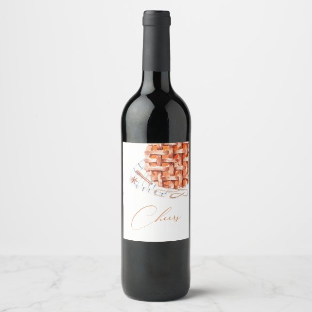Étiquette Pour Bouteilles De Vin Citrouille d'aquarelle à tarte Friendsgiving (Devant)