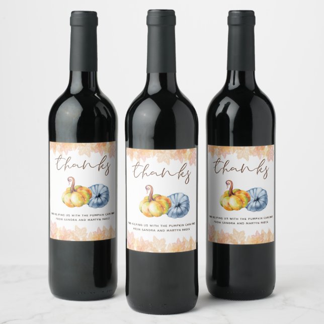 Étiquette Pour Bouteilles De Vin Citrouille d'aquarelle Thanksgiving personnalisé (Bouteilles)