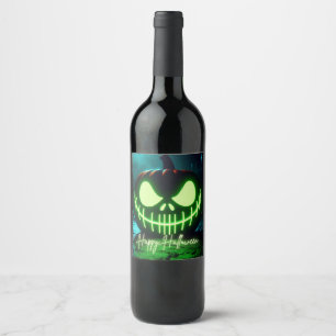 Étiquette Pour Bouteilles De Vin citrouille d'Halloween vert éffrayant