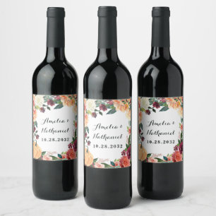 Étiquette Pour Bouteilles De Vin Citrouille Élégant Automne Floral Rustique Thème M
