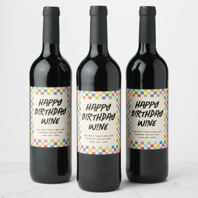 Étiquette Pour Bouteilles De Vin Clair Coloré Checkerboard Fun Personnalisé (Bouteilles)