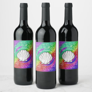 Étiquette Pour Bouteilles De Vin Clambake Clam et Motif de mollusques Rainbow