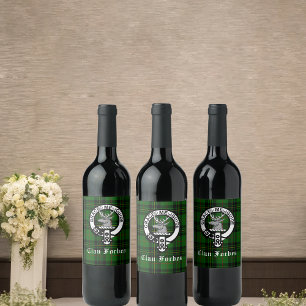 Étiquette Pour Bouteilles De Vin Clan Forbes Tartan and Crest Badge